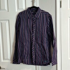 Sean John Custom Fit purple striped button up dress shirt 100% cotton Large